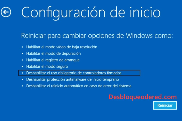 Deshabilitar El uso de controladores firmados por windows 10 o windows 8.1